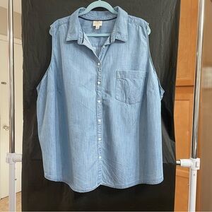 St. John's Bay 4X Women’s Chambray Sleeveless Top Summer Resort Vacation